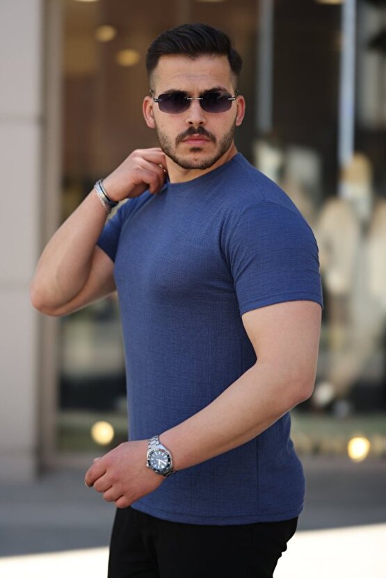 Erkek Ağaç Kabuğu Desenli Kısa Kollu T-shirt