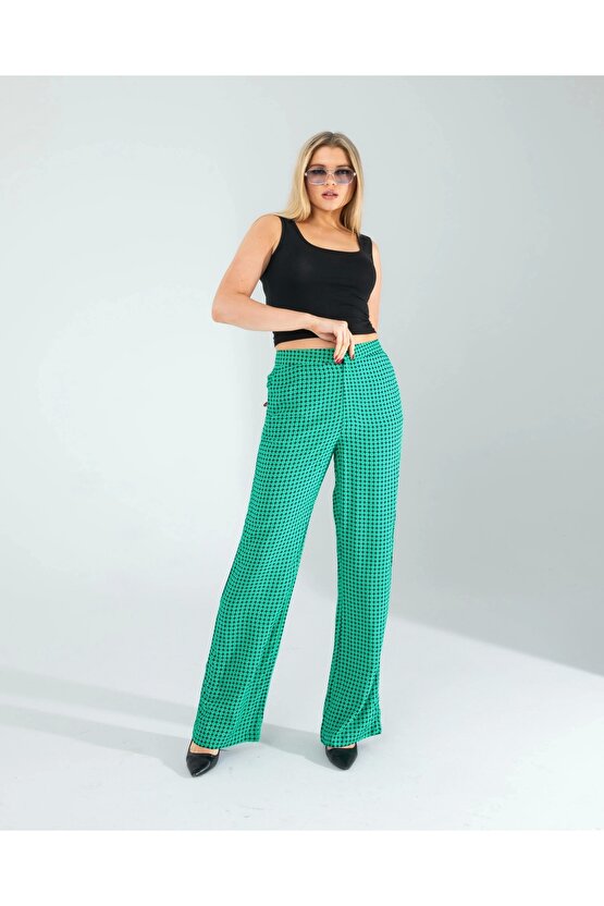 Retro Desen Cepli Yeşil Pantolon