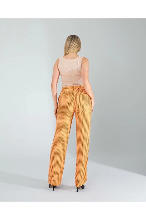 Retro Desen Cepli Turuncu Pantolon