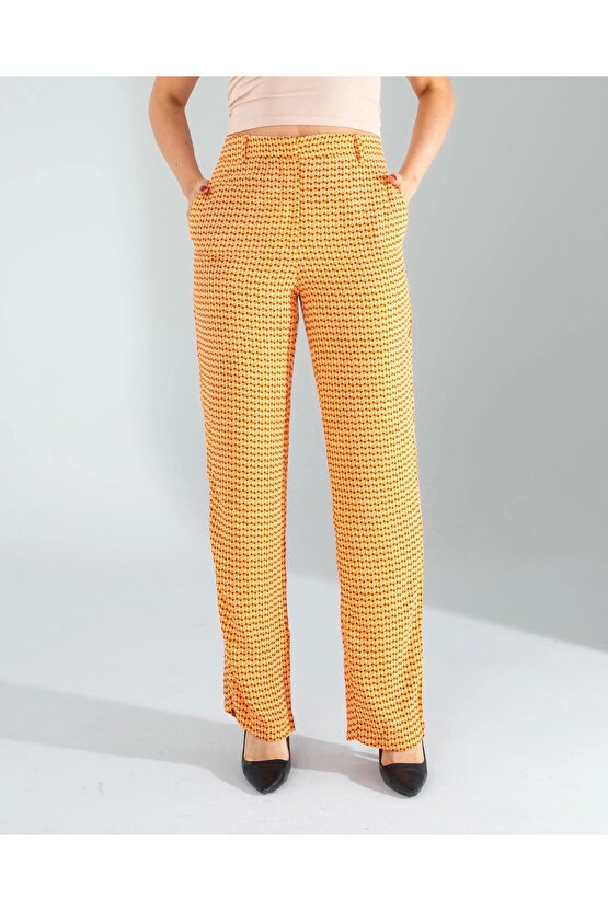 Retro Desen Cepli Turuncu Pantolon