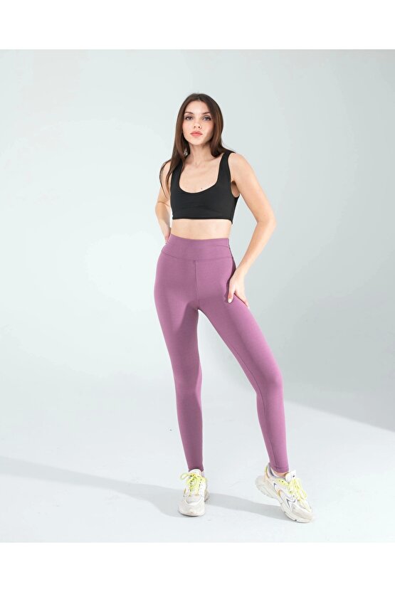 Lila Fitilli Push Up Toparlayıcı Spor Tayt