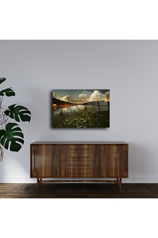 Doğal Manzara Çiçekli Cam Tablo
