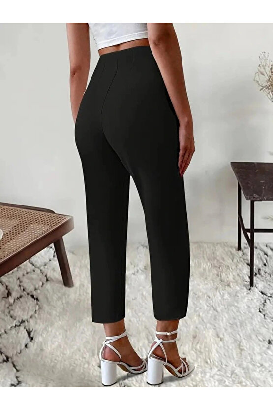 Kadın Yüksek Bel önden Fermuarlı Ithal Krep Pantolon