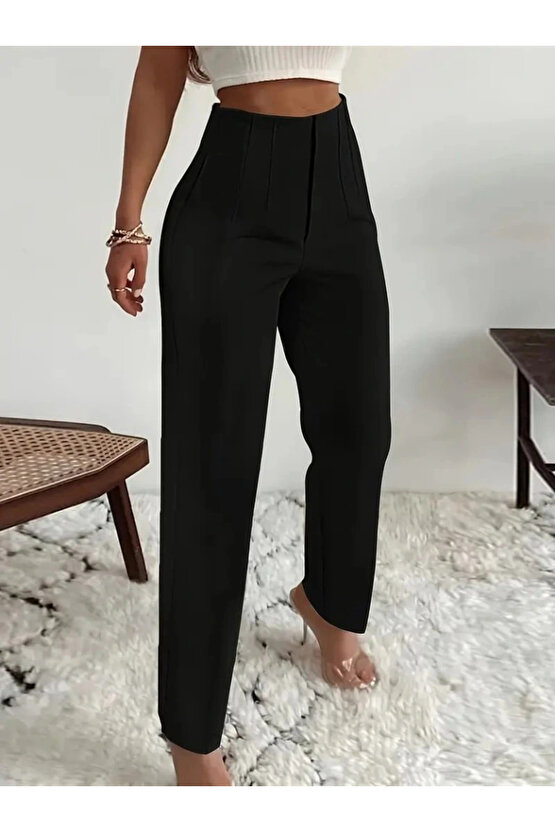 Kadın Yüksek Bel önden Fermuarlı Ithal Krep Pantolon