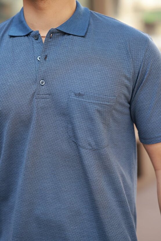 Kendim Fashion Erkek Yakalı Mini Jakarlı Kısa Kollu T-shirt