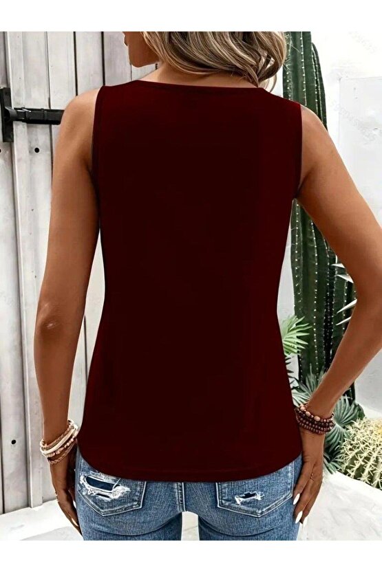 Kadın Askılı Yaka şerit Halka Detaylı Viskon Bluz