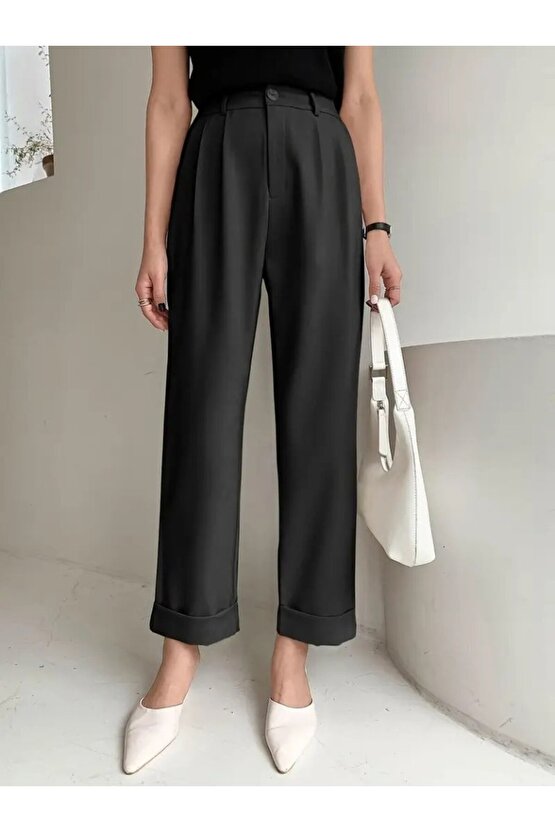 Kadın Yüksek Bel Cepli Atlas Pantolon