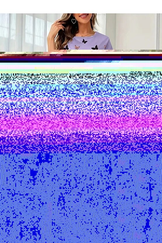 Kadın Kısa Kollu Bisiklet Yaka Kelebek Baskılı Süprem Ikili Takım