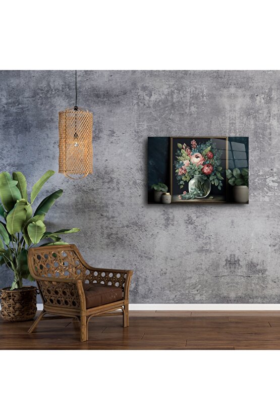 Romantik Çiçek Tablosu Cam Üzeri Baskı