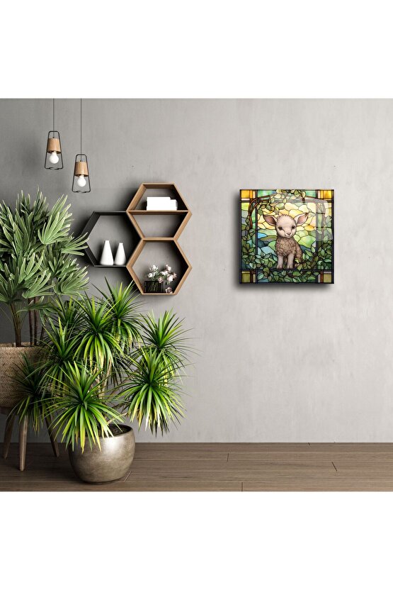 El Yapımı Vitray Stil Kuzu Duvar Sanatı