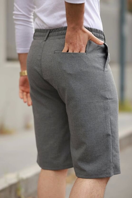 Erkek Beli Bağcıklı Ve Düğmeli Bezayağı Kumaş şort