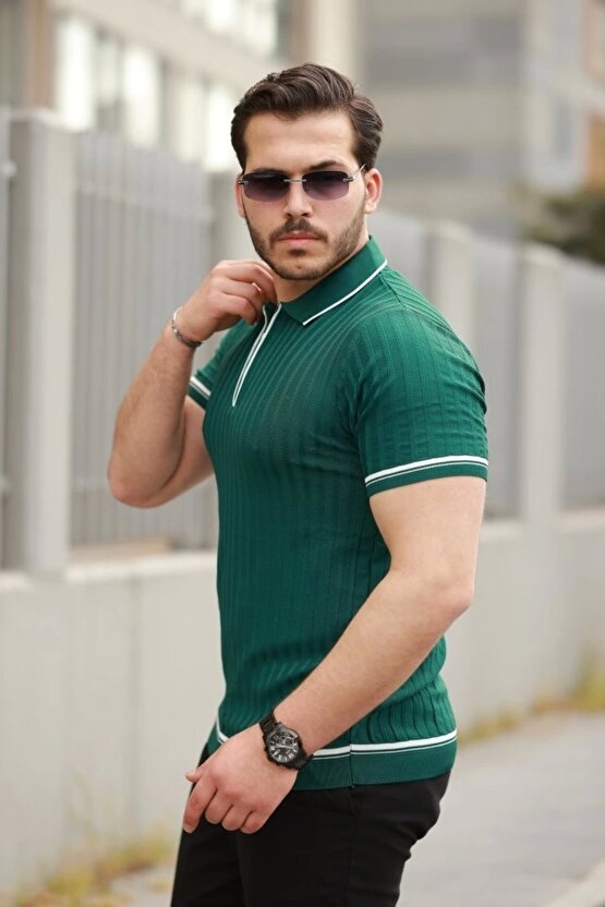 Erkek Fermuarlı Yakalı Kısa Kollu T-shirt