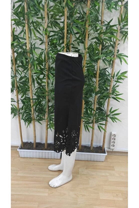 Kadın Yüksek Bel Lazer Kesim Detaylı Midi Ithal Krep Etek