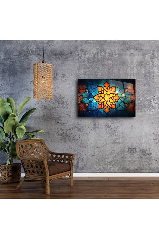 Canlı Mandala Cam Duvar Tablosu