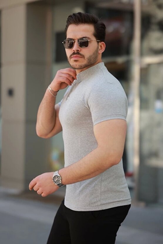 Erkek Hakim Yaka Dokuma Pamuklu Kumaş Kısa Kollu T-shirt