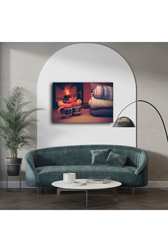 Sıcacık Atmosferli Kış Temalı Cam Tablo