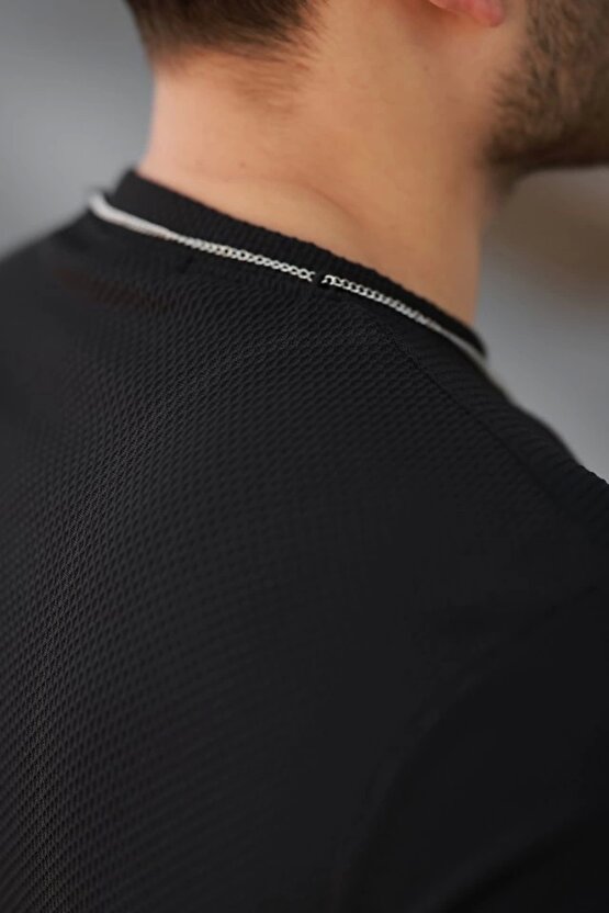 Erkek Cepli Kolyeli Kısa Kollu örme Kumaş T-shirt