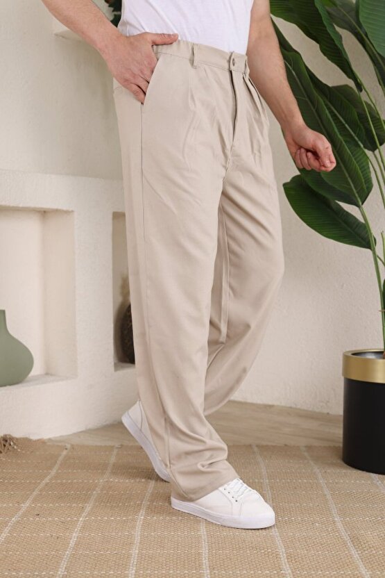 Gökyüzü Erkek Beli Lastikli Pileli Baggy Pantolon