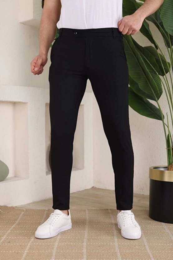 Erkek Slim Fit Likralı Bilek Boy Kumaş Pantolon
