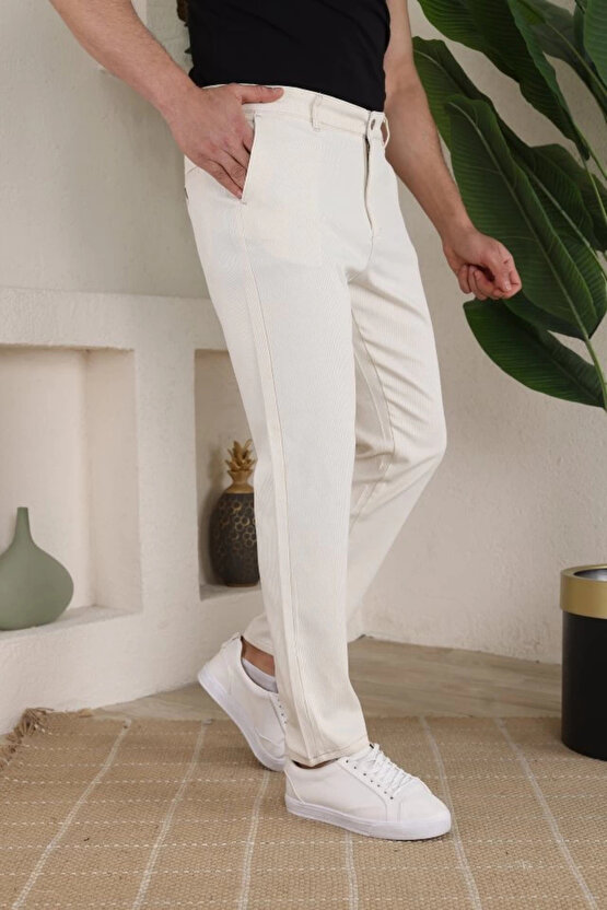 Erkek Casual Slim Fit Cord Desenli Kumaş Pantolon