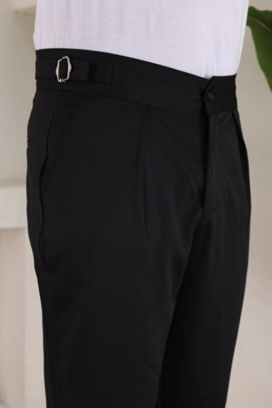 Erkek Duble Paça Yandan Tokalı Cord Desenli Pantolon