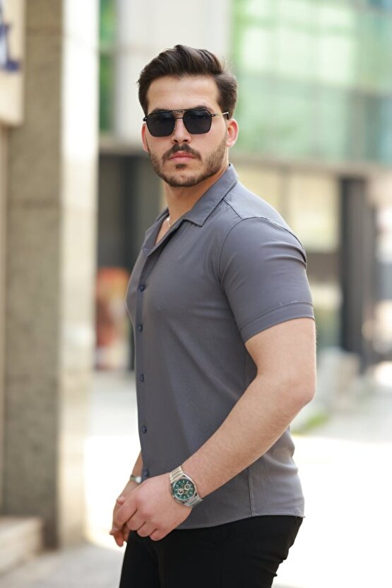 Gökyüzü Erkek Apaj Yaka Kısa Kollu Gömlek