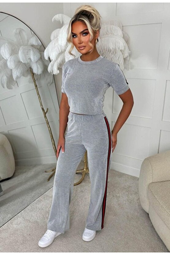 Kadın Ottoman Kumaş şerit Detaylı Ikili Takım