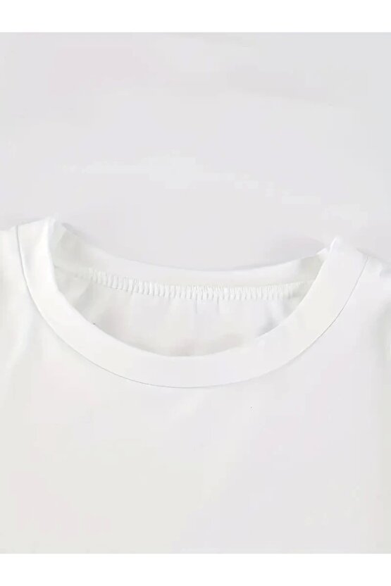 Baskılı Oversize Bisiklet Yaka T-shirt - Beyaz