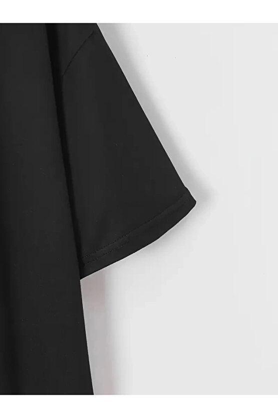 New York Baskılı Oversize Bisiklet Yaka T-shirt - Siyah