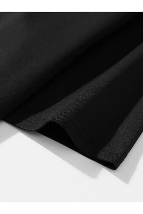 Baskılı Oversize Bisiklet Yaka T-shirt - Siyah