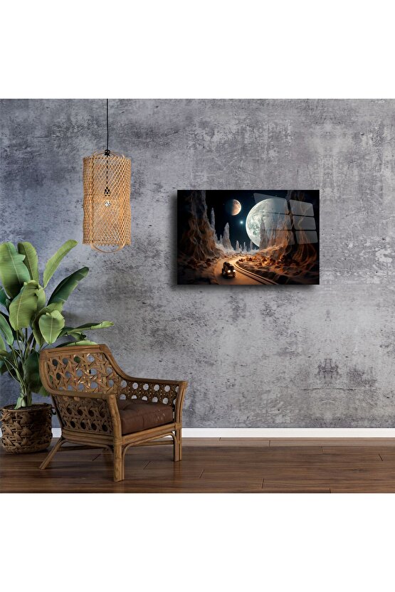Gezegen Manzaralı Cam Tablo