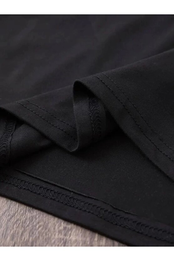 Baskılı Oversize Bisiklet Yaka T-shirt - Siyah