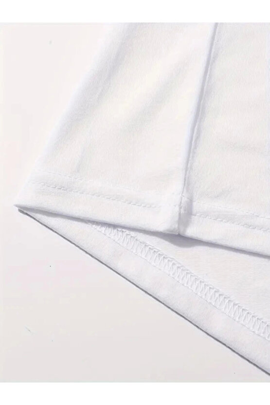 Baskılı Oversize Bisiklet Yaka T-shirt - Beyaz