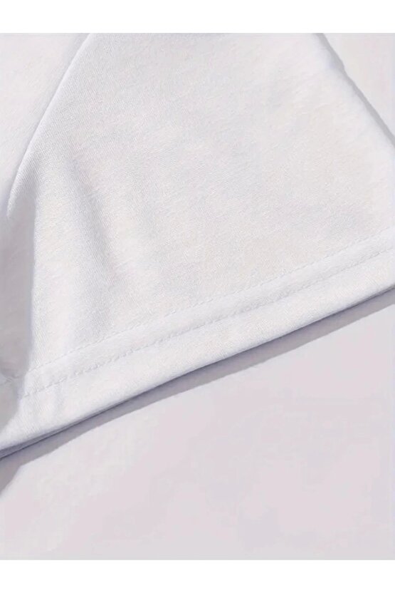 Baskılı Oversize Bisiklet Yaka T-shirt - Beyaz