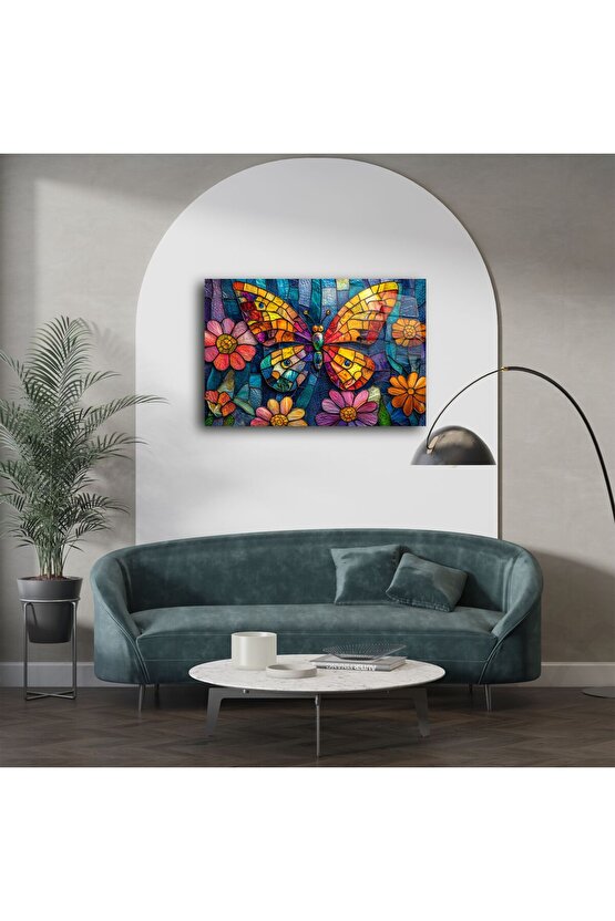 Renkli Cam Mozaik Kelebek Duvar Sanatı