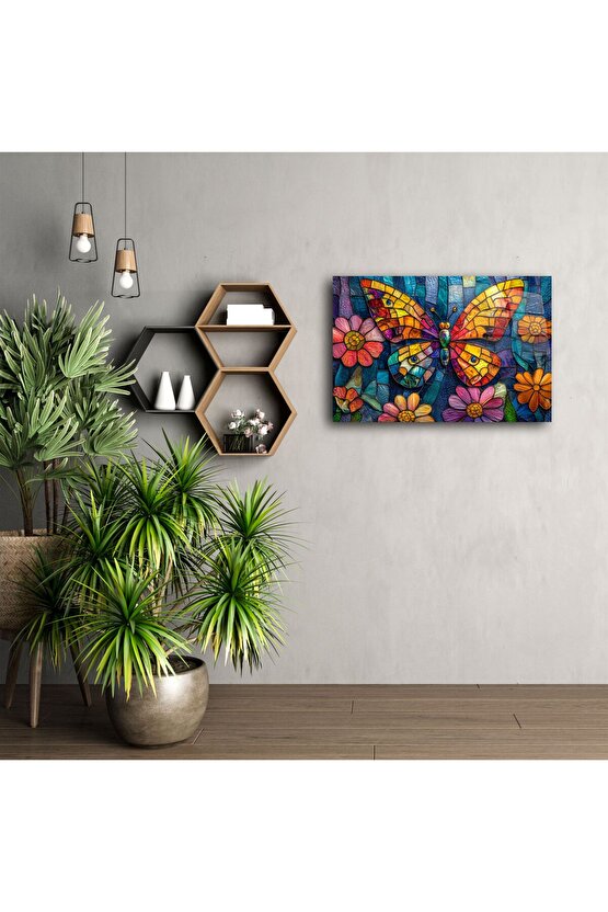 Renkli Cam Mozaik Kelebek Duvar Sanatı