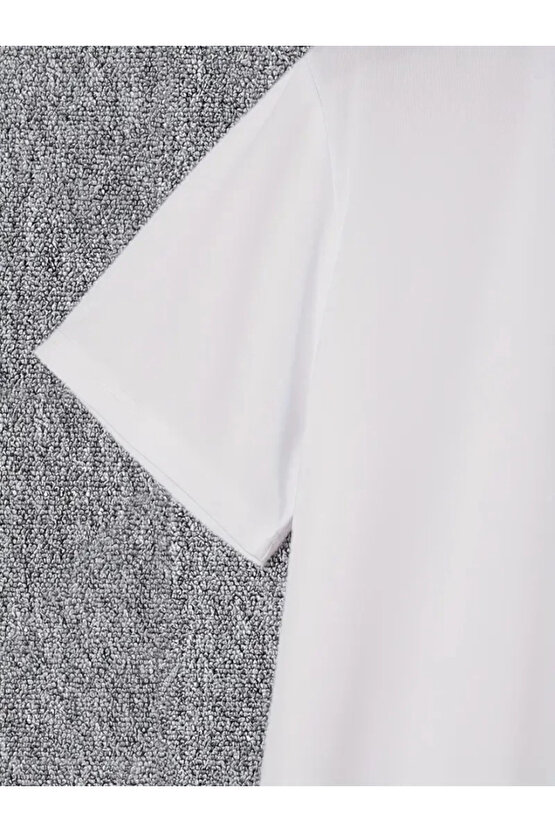 Baskılı Oversize Bisiklet Yaka T-shirt - Beyaz