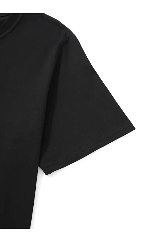 Baskılı Oversize Bisiklet Yaka T-shirt - Siyah