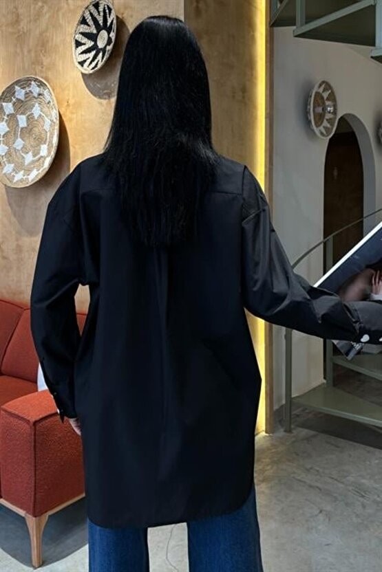 MODAVERA Kalp Nakışlı Ve Düğme Detaylı Oversize Gömlek 3430