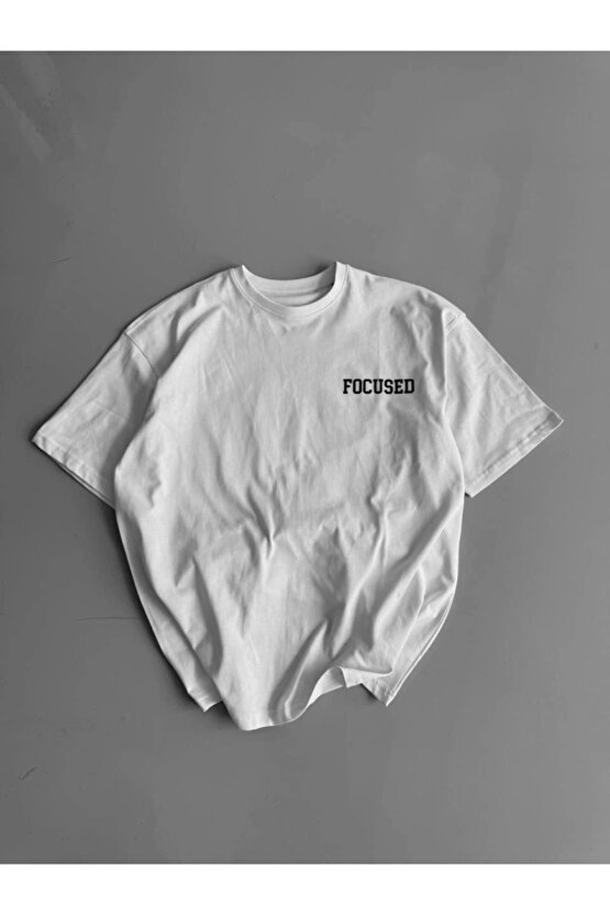 Baskılı Oversize Bisiklet Yaka T-shirt - Beyaz