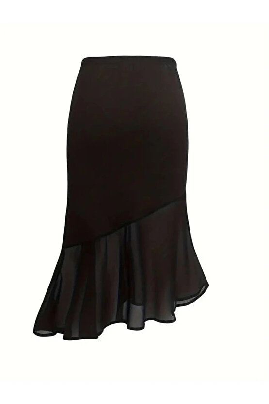 Kadın Yüksek Bel Asimetrik Detaylı Ithal Krep Etek