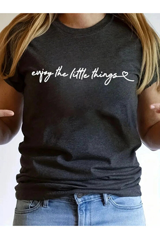 Kadın Kısa Kollu önü Yazı Baskılı Basic Süprem Bluz