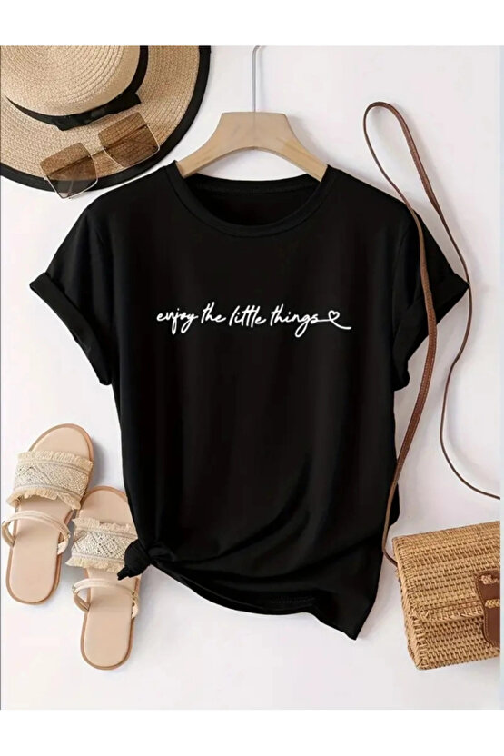 Kadın Kısa Kollu önü Yazı Baskılı Basic Süprem Bluz