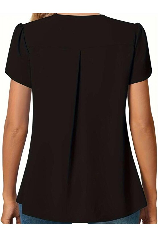 Kısa Kollu V Yaka Sandy Bluz