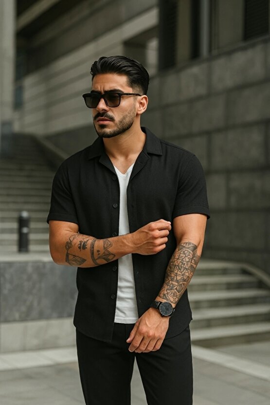 Erkek Kısa Kollu örme Kumaş Pamuklu Gömlek