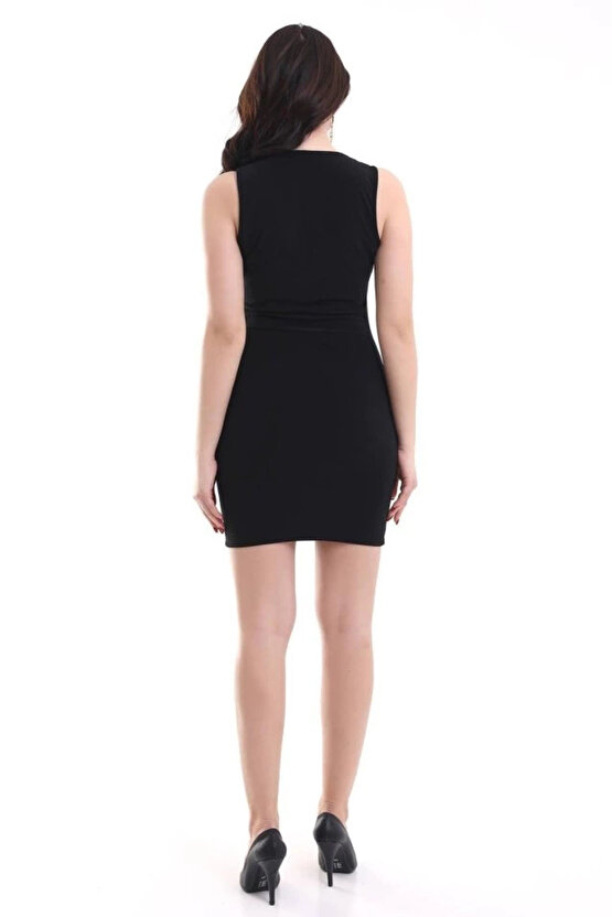 Kadın Kare Yaka Kolsuz Sandy Kumaş Fırsat Ürün Diz Üstü Elbise