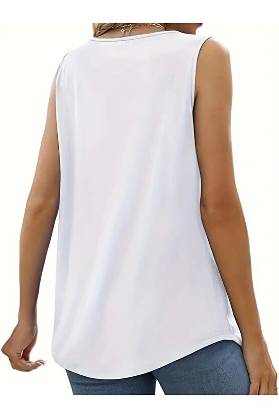 Kadın Askılı Yuvarlak Yaka Dantel Detaylı Viskon Bluz