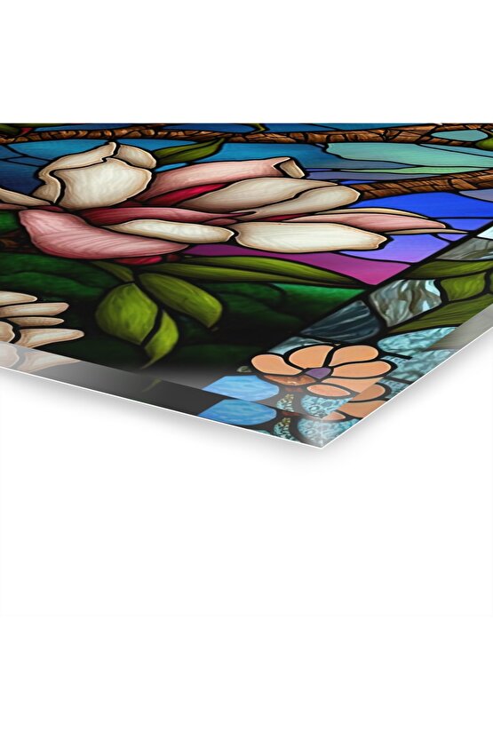 Renkli Çiçekler Cam Tablo Duvar Dekoru 3