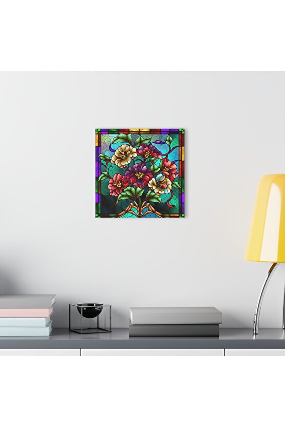 Renkli Çiçekler Cam Tablo Duvar Dekoru 2