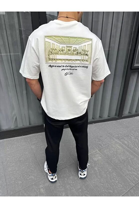 Unisex Baskılı Oversize T-Shirt - Beyaz